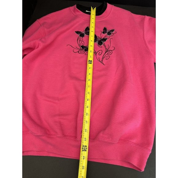 Y2K Vintage Grandma Butterfly Sweatshirt Morning Sun Embroider Medium Pink/Black - Picture 6 of 13